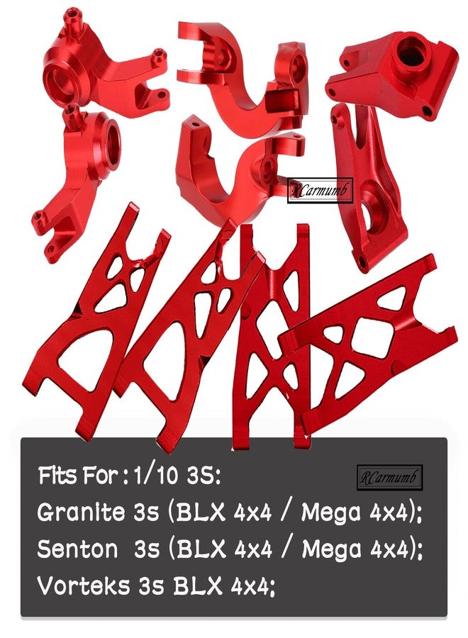 Rcarmumb Upgrades Part for 1/10 Vorteks 4x4 3S Blx,Granite/Senton 4x4 3S Blx & Mega 550,Alloy Front Rear Suspension Arms & Steering Blocks Caster Blocks C-Hubs Stub Axle Carriers,Red - Image 2